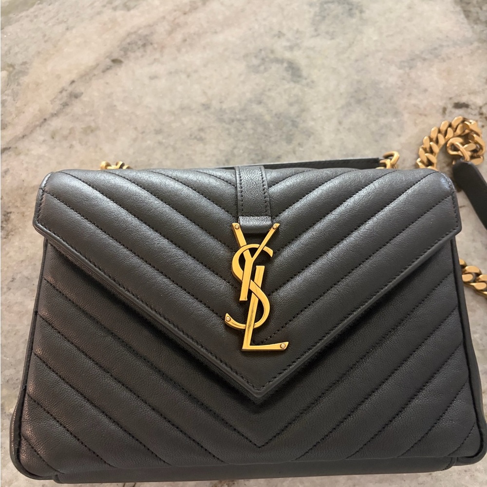 Saint Laurent Quilted Leather Shoulder Bag in Black with Gold Hardware